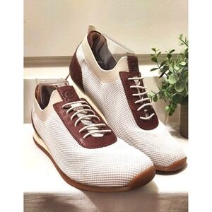 Born Shoes Mens Size 10 Brown White Knit Leather Lace Up Casual Comfort Sneakers